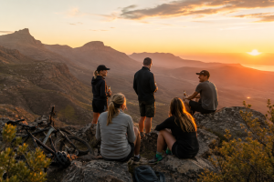 group of friends sundowners mountain